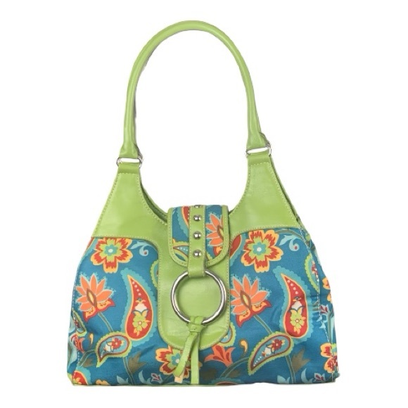 St. John's Bay Handbags - VTG St John's Bay Vibrant Paisley Floral Lime Green Shoulder Hobo Bag Y2K
